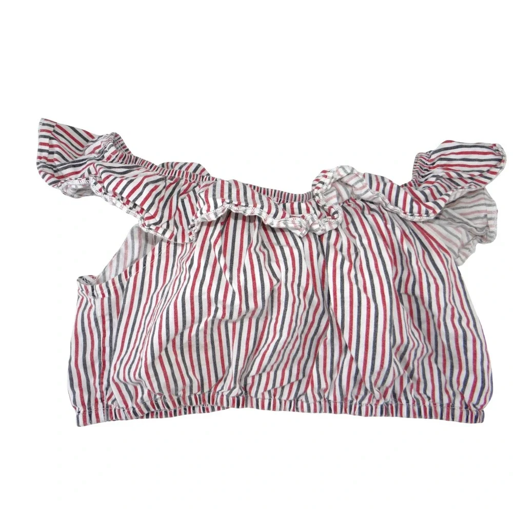 Red‎ White Blue Striped 2 Piece Set Ruffle Crop Top and Shorts Americana Summer
